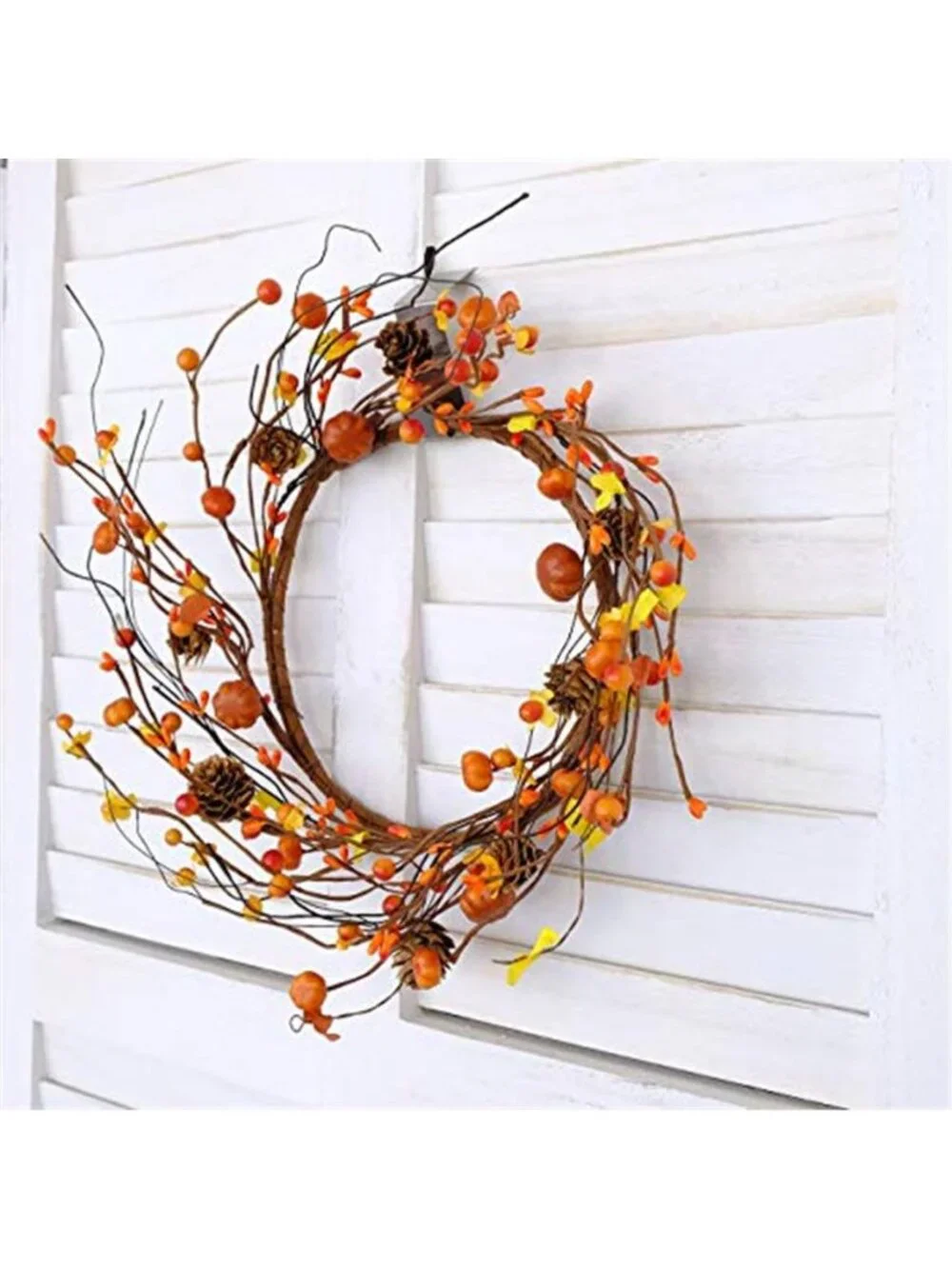 12 Inch Fall Wreath Berries Seeds and Mini Pine Cones Wreath Flower-Shaped